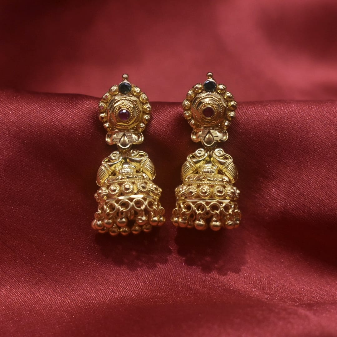 22ct Gold Jhumka Earrings - Handmade