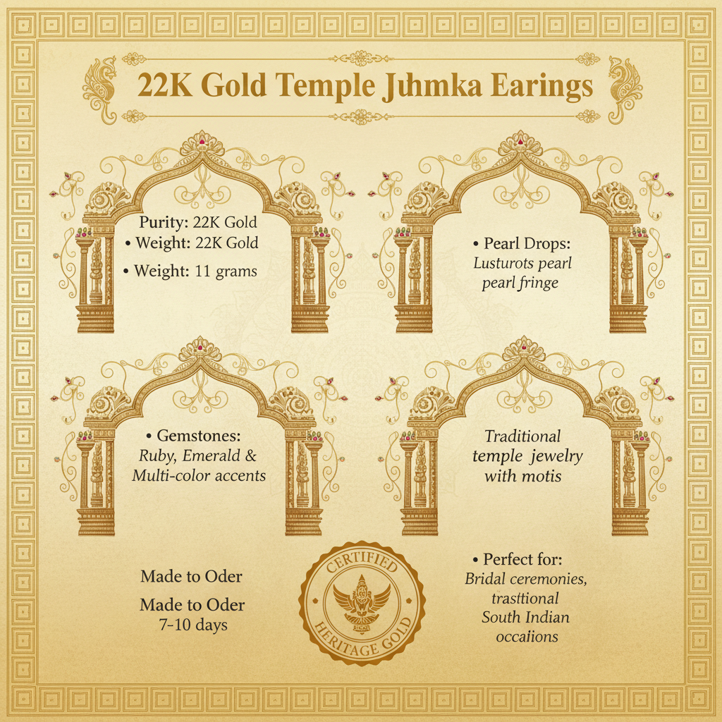 22K Gold Temple Jhumka Earrings Specification Card