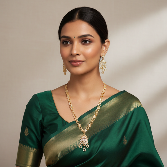 24K Gold Plated CZ Necklace Set with Earrings