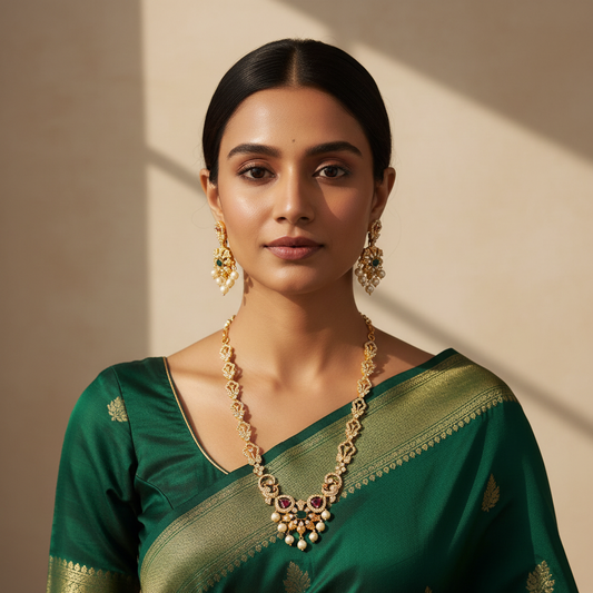 24K Gold Plated CZ Pearl Necklace Set with Earrings - Elegant Zircon Jewelry