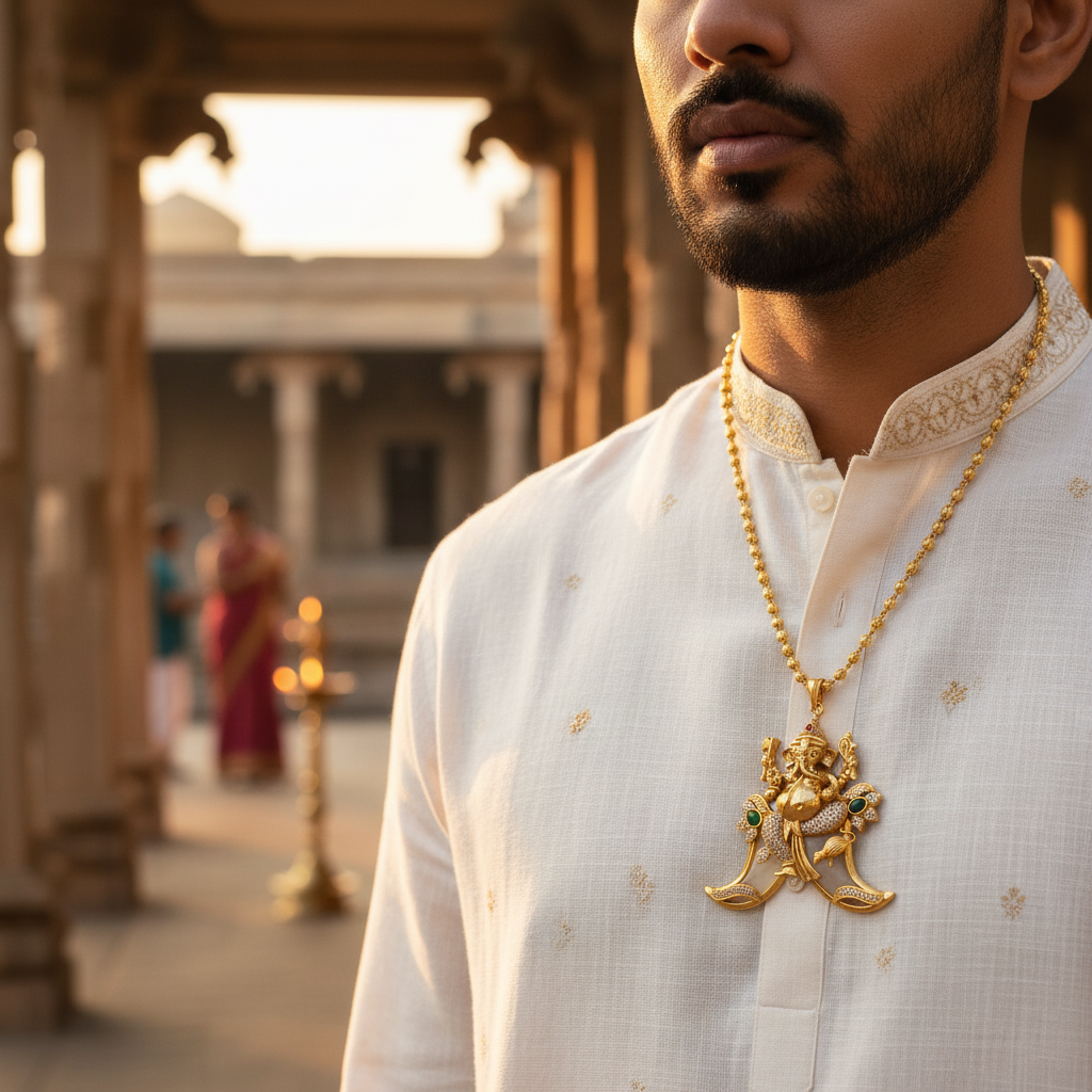 Ganesha pendant worn by man - lifestyle image