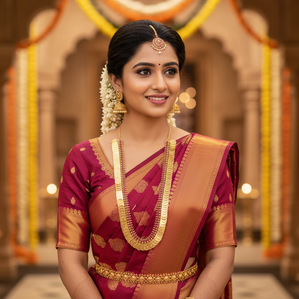 24K Gold Plated Kasu Mala - Traditional South Indian Coin Necklace