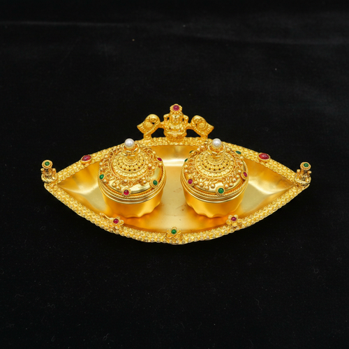 24K Gold Plated Kumkum Box Tray - Premium Sindoor Container for Weddings