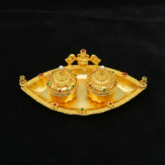 24K Gold Plated Kumkum Box Tray - Premium Sindoor Container for Weddings