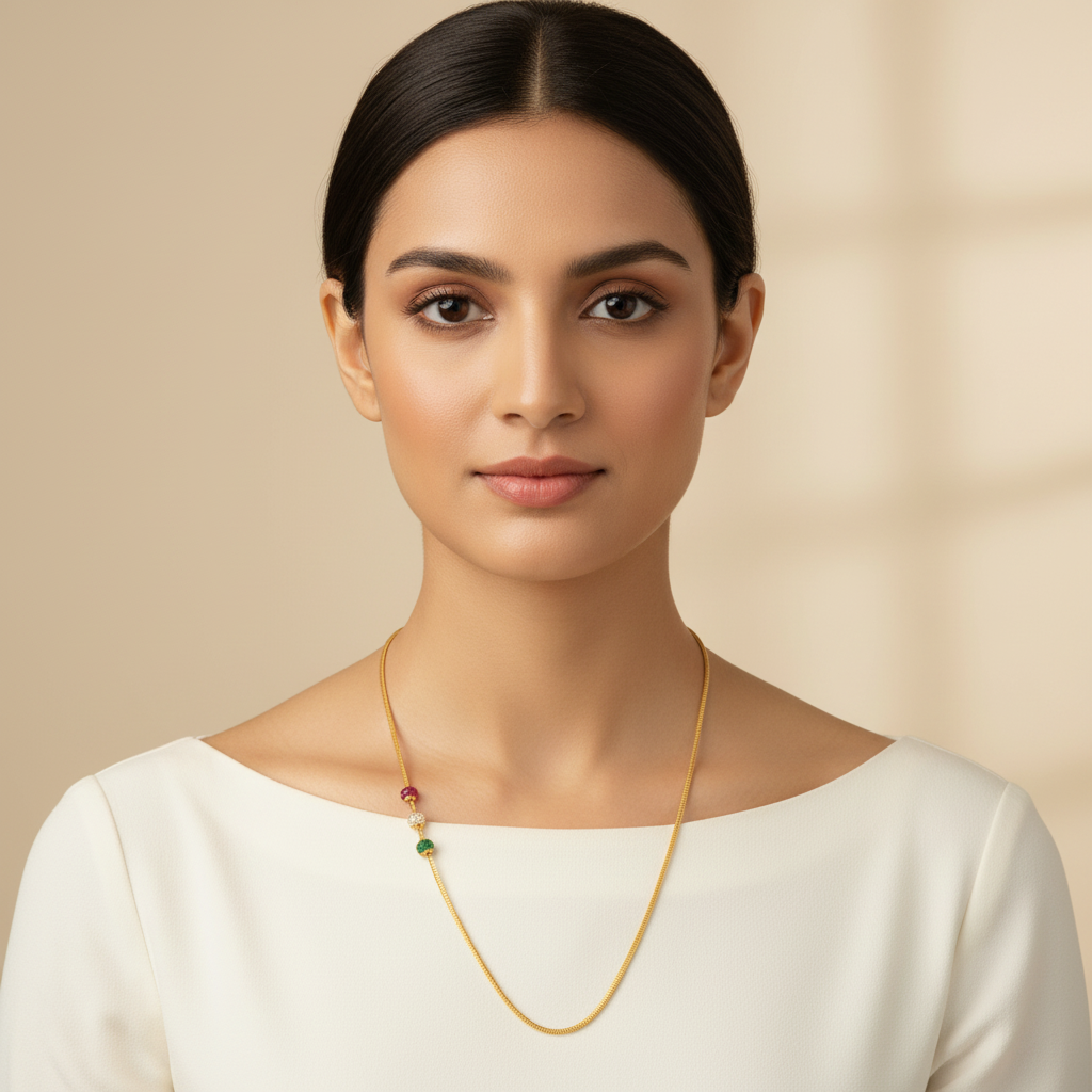 24K Gold Plated Muggapu Chain – 24 Inches with Gemstone Beads