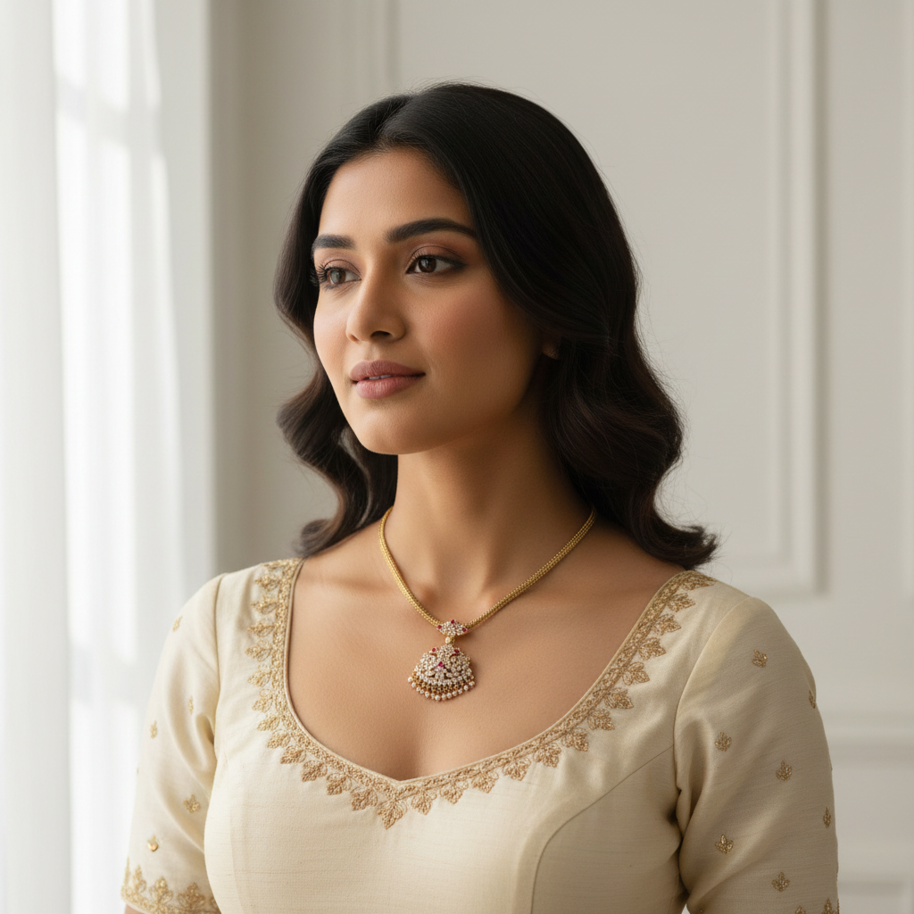 24K Gold Plated Naan Pathakam Zircon Set - 16 Inches