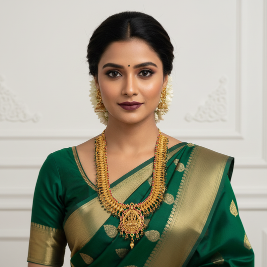 24K Gold Plated Nagas Lakshmi Guttapusalu Haram Necklace Set 