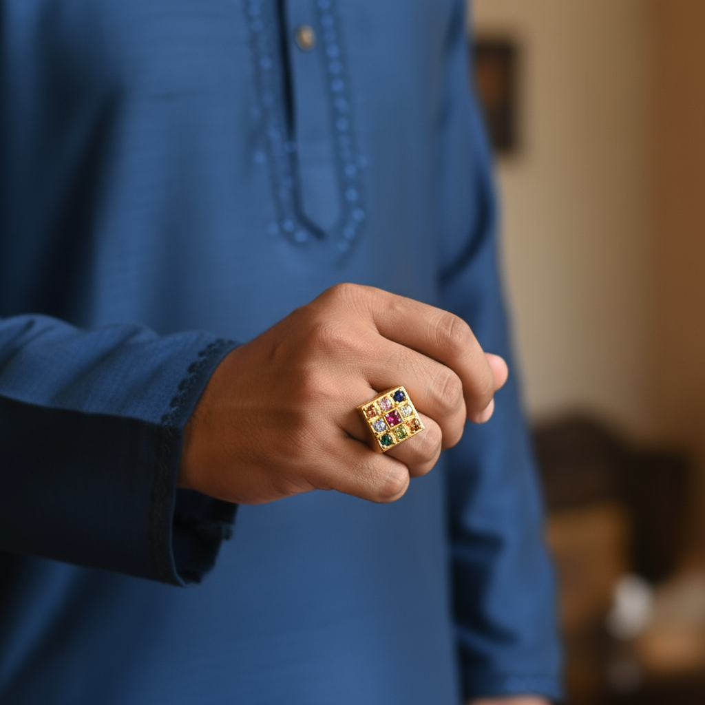24K Gold Plated Navratna Ring for Men