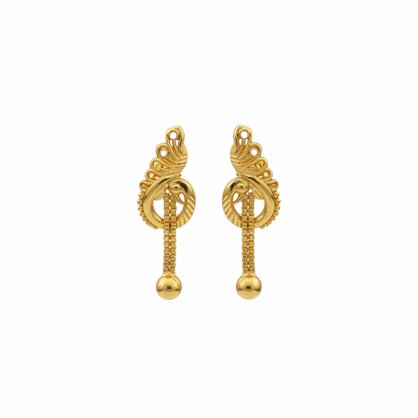 24K gold plated peacock design hoop earrings on white background
