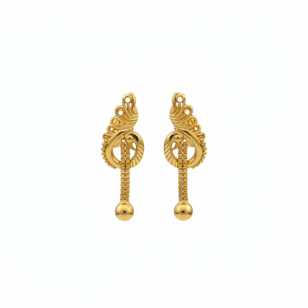 24K gold plated peacock design hoop earrings on white background