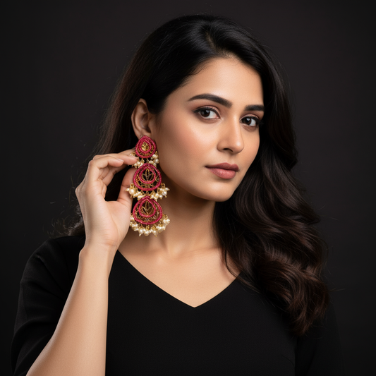 24K Gold Plated Pearl & Green Onyx Long Dangler Earrings for Women
