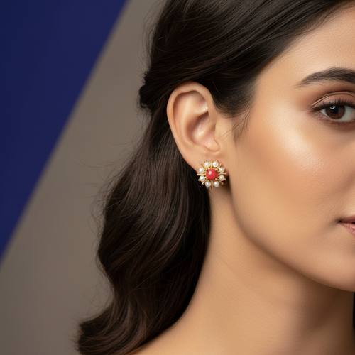 24K Gold Plated Pearl Stud Earrings