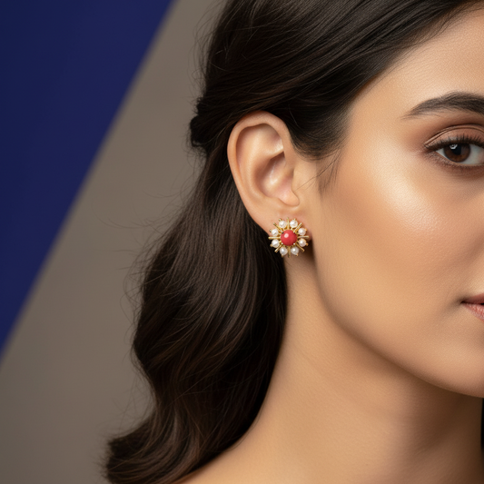 24K Gold Plated Pearl Stud Earrings
