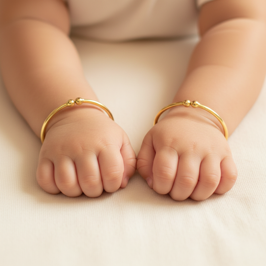 24K Gold Plated Plain Baby Bangles - Safe, Hypoallergenic & Adjustable for Kids