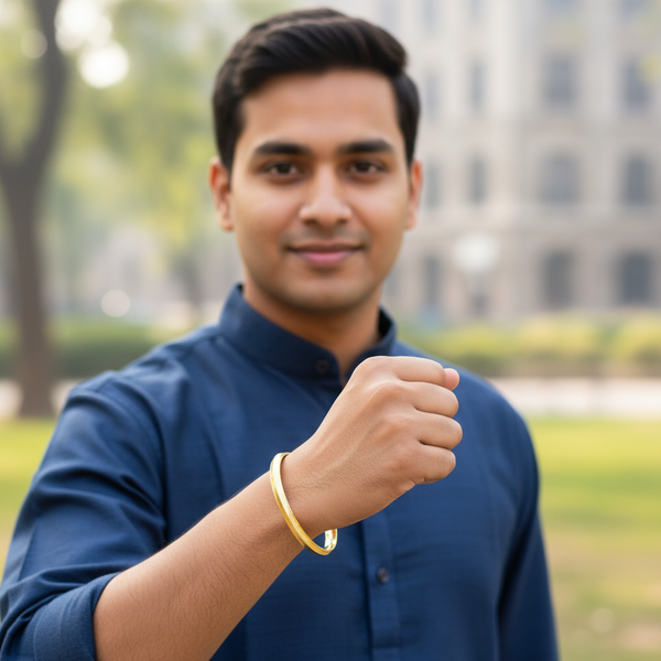 24K Gold Plated Punjabi Sikh Kada for Men - Anti Tarnish Daily Wear Bracelet