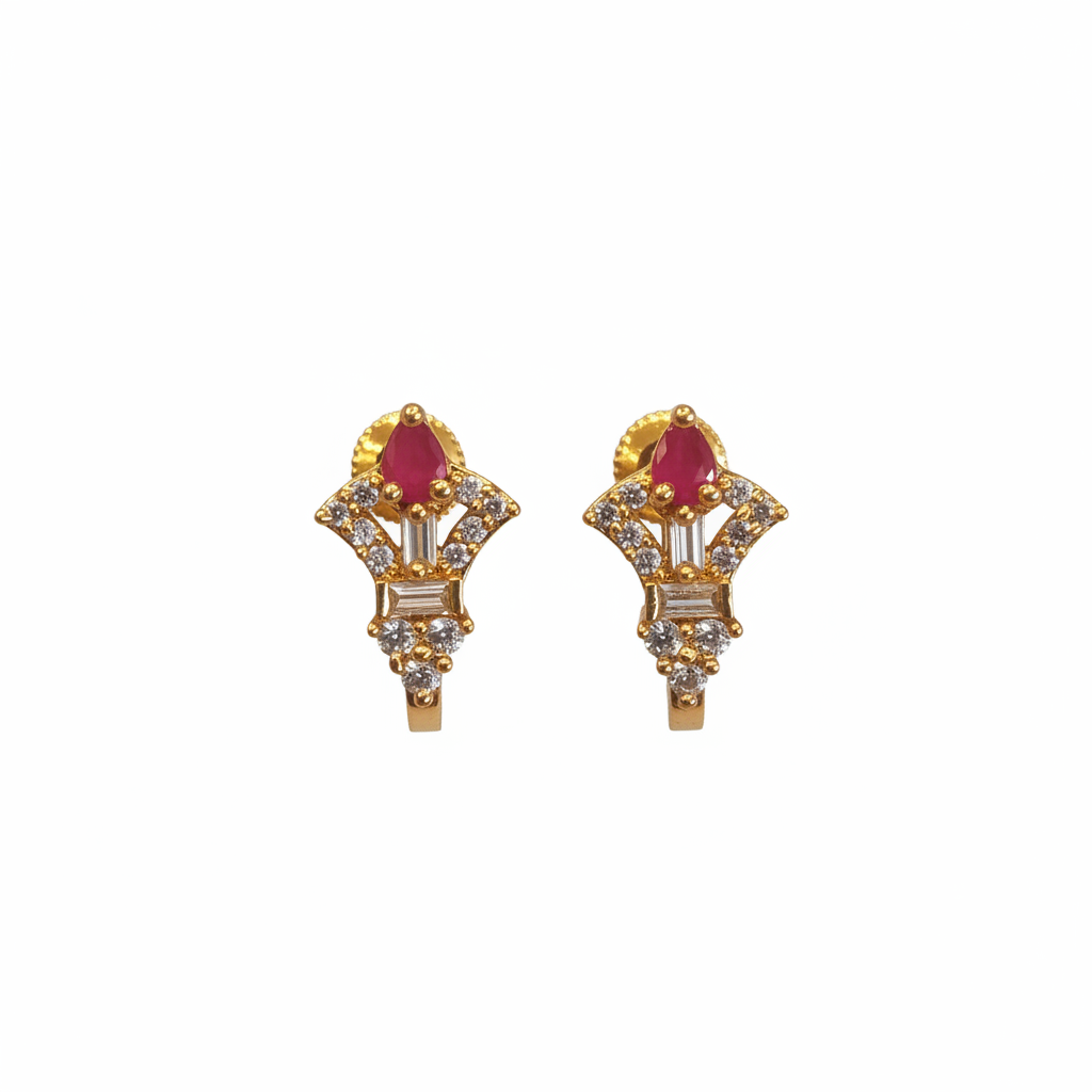 24K Gold Plated Ruby Crystal Hoop Earrings