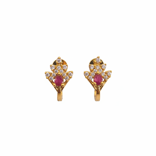 24K Gold Plated Ruby Floral Hoop Earrings