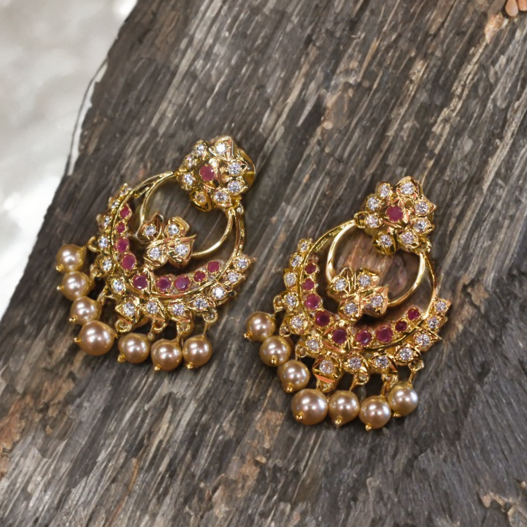 24K Gold Plated Screwback Chandbali Earrings - Elegant Traditional Design