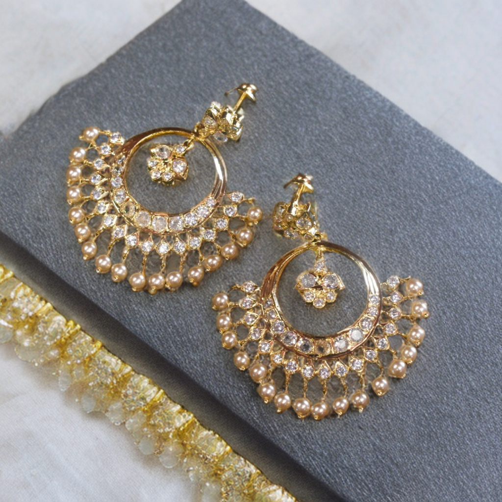 24K Gold Plated Screwback Pearl Chandbali Earrings
