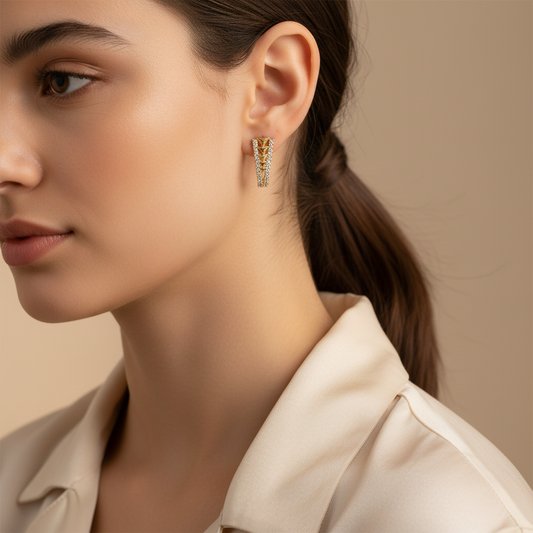 24K Gold Plated Triangle Pattern Hoop Earrings