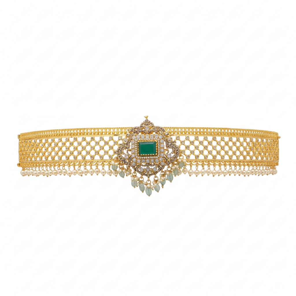 24K Gold Plated Vaddanam with Victorian Pendant
