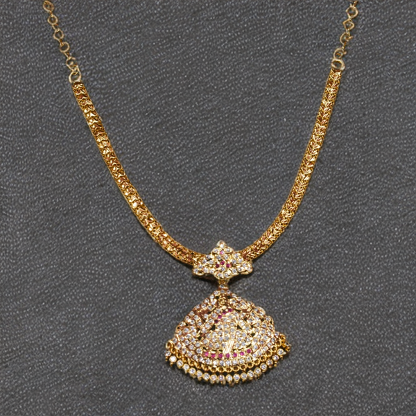 24K Gold Plated Zircon Goddess Laxmi Naan Pathkam Necklace - Traditional Indian Jewellery