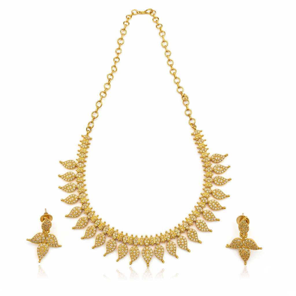 24K Gold Plated Zircon Mango Necklace Set with Earrings