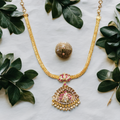 24K Gold Plated Zircon Naan Pathkam Necklace - Traditional Indian Jewellery