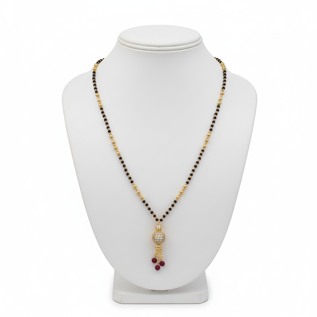 24K Gold Plated Black Bead Necklace Mannequin Display