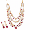 3-Layered Ruby Haram Necklace Set - White Background