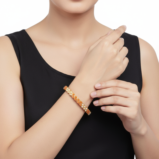 Pearl Coral Bangles Set - 24K Gold Plated Gemstone Bangles for Women