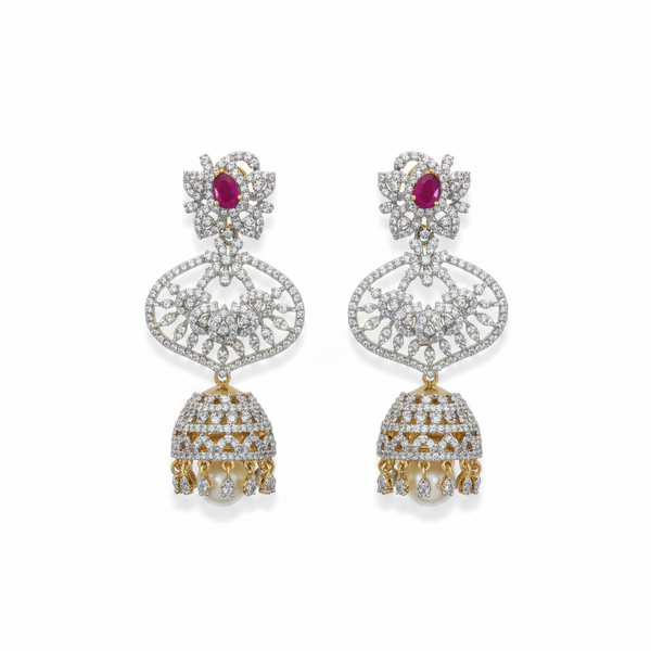 4-in-1 Detachable American Diamond Jhumka Earrings - Gold Plated Traditional Jewelry