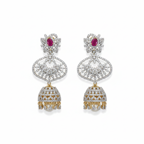 4-in-1 Detachable American Diamond Jhumka Earrings - Gold Plated Traditional Jewelry