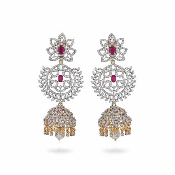 4-in-1 Detachable American Diamond Jhumkas 