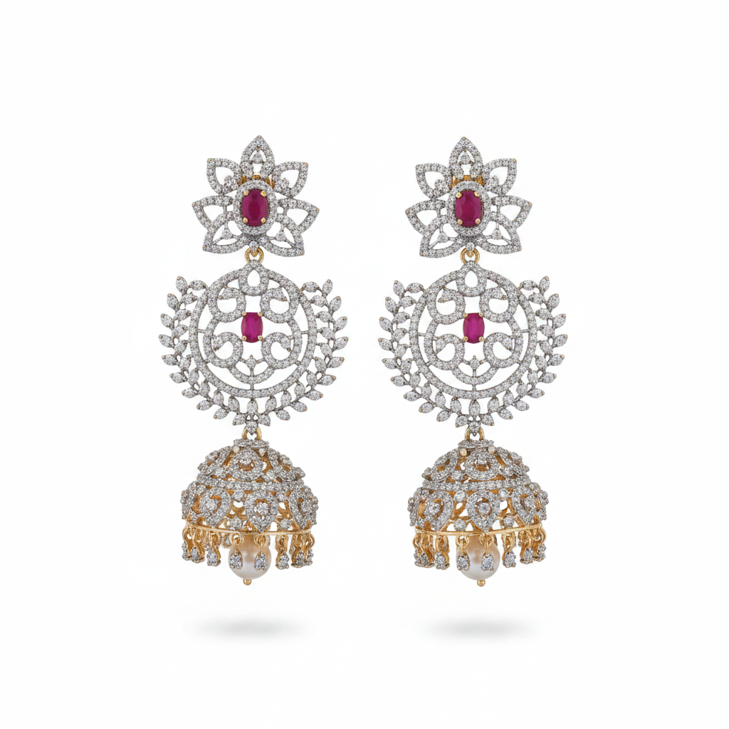 4-in-1 Detachable American Diamond Jhumkas 