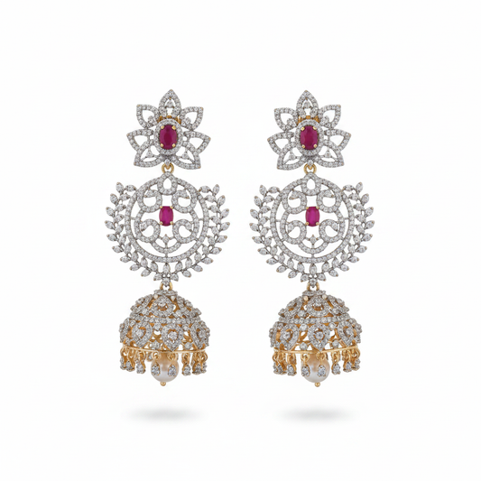 4-in-1 Detachable American Diamond Jhumkas 