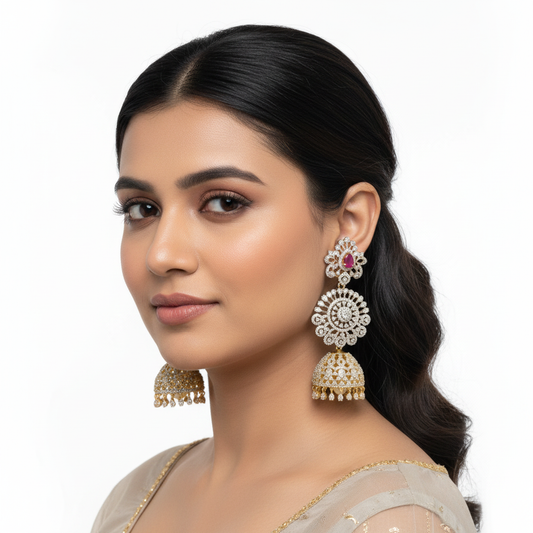 4-in-1 Interchangeable CZ Jhumka Set | Detachable Jhumka