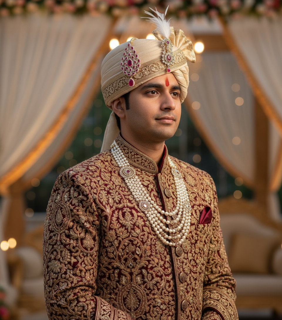 Red Zircon Diamond Brooch for Indian Groom Turban