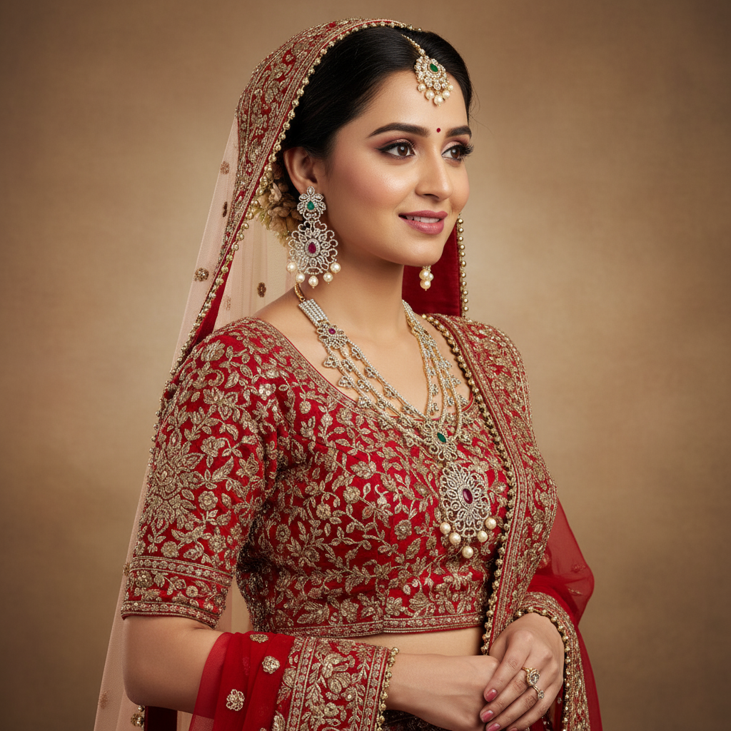 Luxurious American Diamond Rani Haar - 26 Inch Grand Wedding Necklace Set