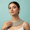 Pastel Green American Diamond Bridal Choker Set with Maang Tikka - 24K Gold