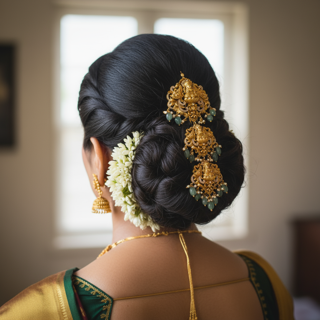 3 Pieces Jada Billalu - Temple Finish Hair Jewellery with Goddess Laxmi