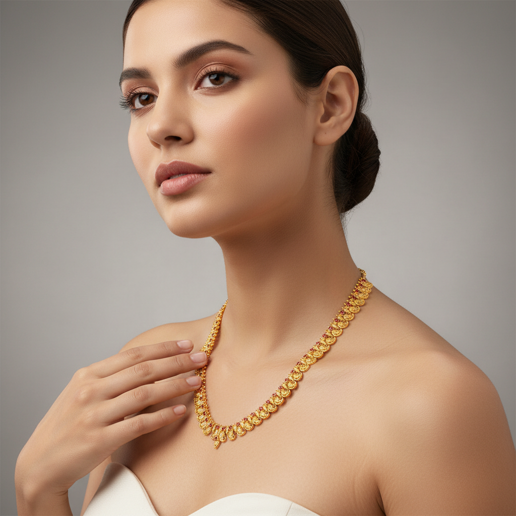 Traditional Gold Plated Mango Haram with Kempu Stones
