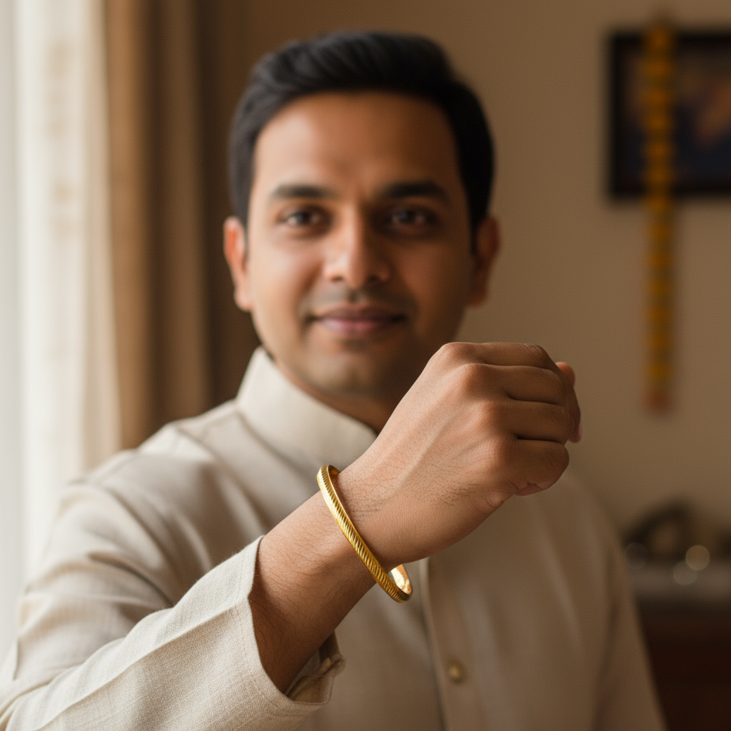 24K Gold Plated Anti-Tarnish Men's Kada for Daily Use