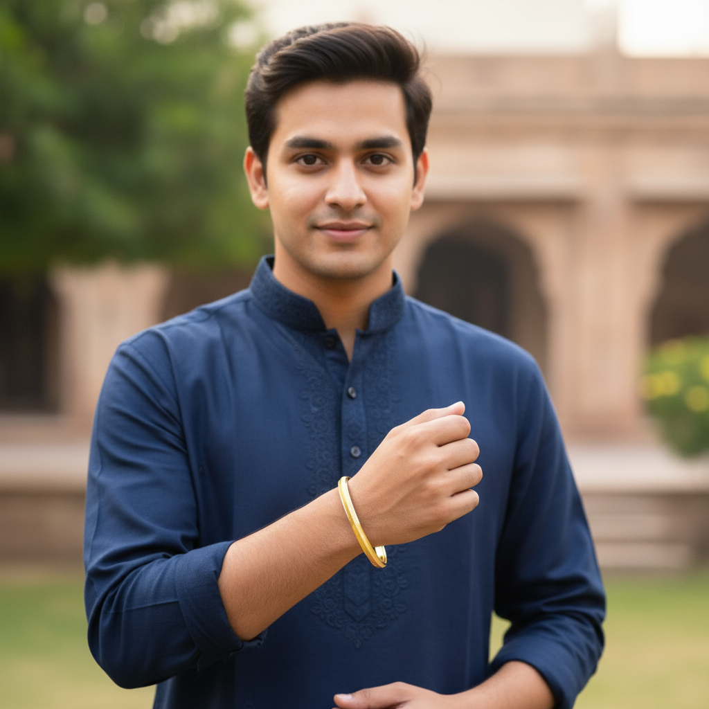 24K Gold Plated Punjabi Sikh Kada for Men - Anti Tarnish Daily Wear Bracelet