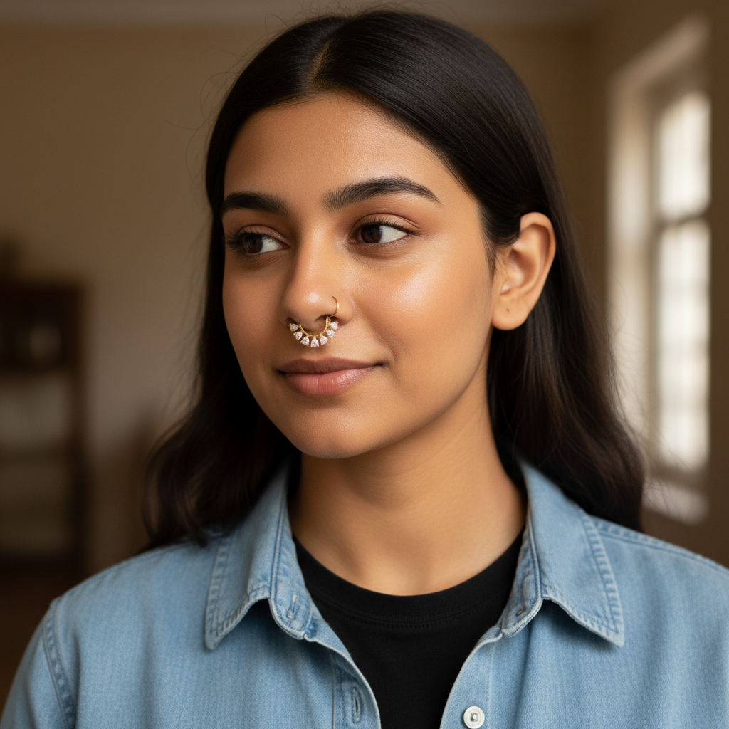 925 Sterling Silver Septum Nose Pin - 24K Gold Plated