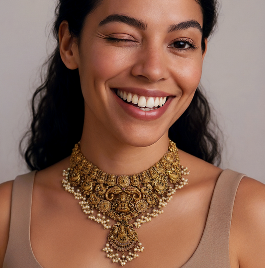 Antique Nakshi Grand Bridal Necklace with Laxmi Peacock Motifs - Traditional Indian Jewelry