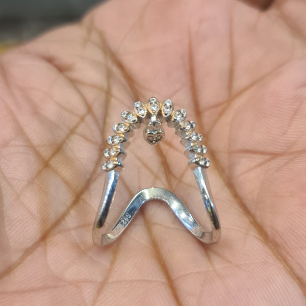 92.5 Silver Crown CZ Ring with Heart Charm – Double Band Chevron