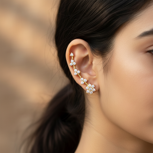 92.5 Silver Ear Climber - Minimalist Curved Design