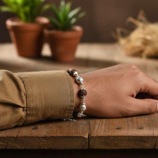 92.5 Sterling Silver Rudraksha Bracelet for Men | Sacred Spiritual Jewellery