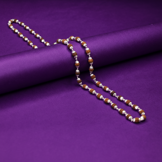 92.5 Sterling Silver Rudraksha Mala for Men - 26 Inch Sacred Chain